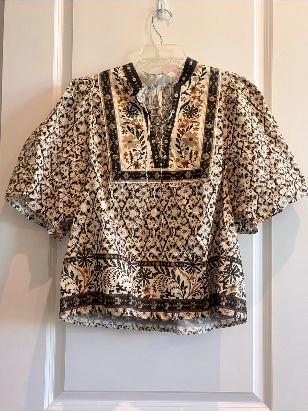 Anthropologie Boho Floral Puff Sleeve Peasant Blouse Women’s Large NWOT